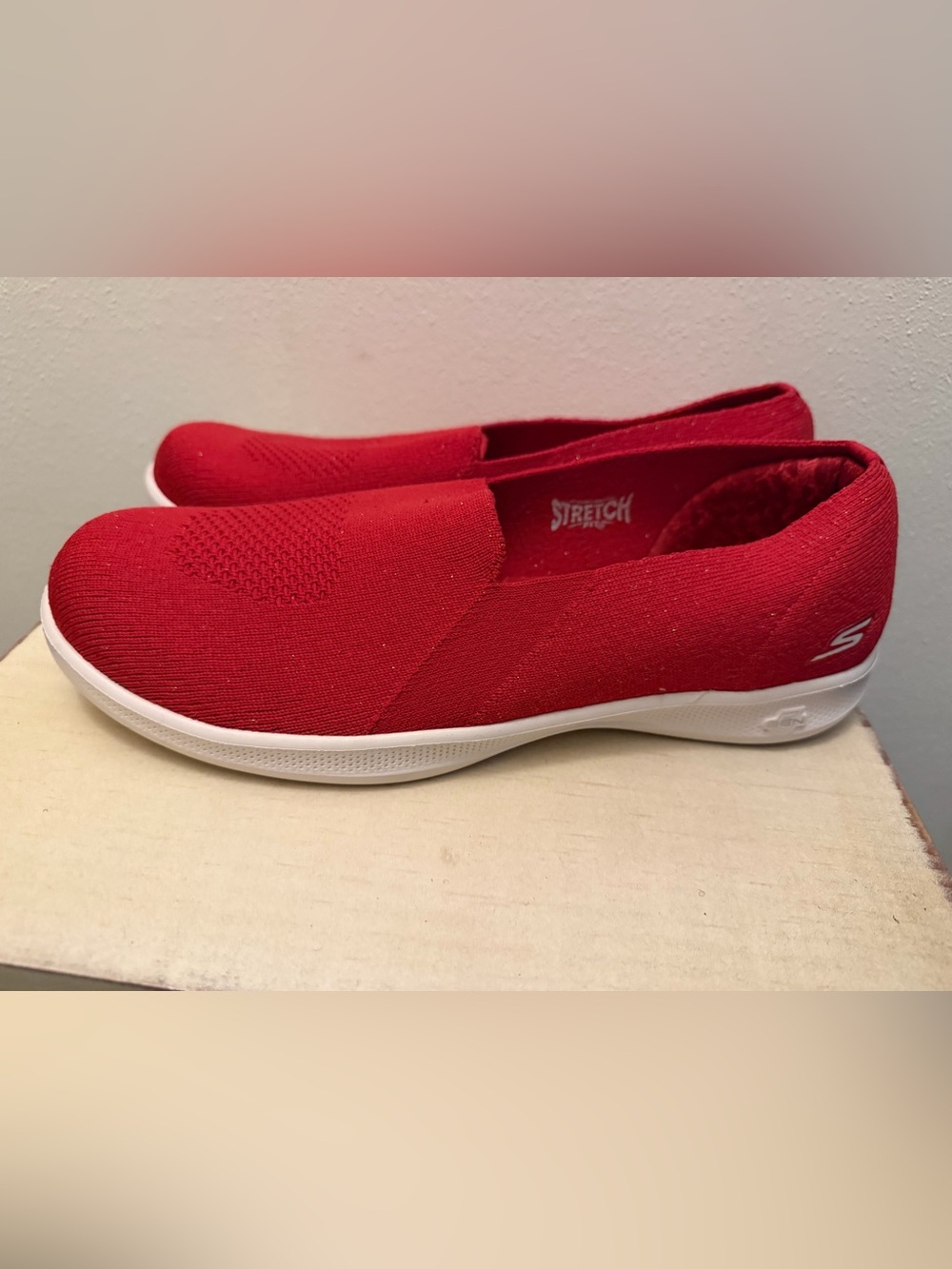 Skechers Red Slip-On Stretch Knit Women’s Casual Walking Shoe